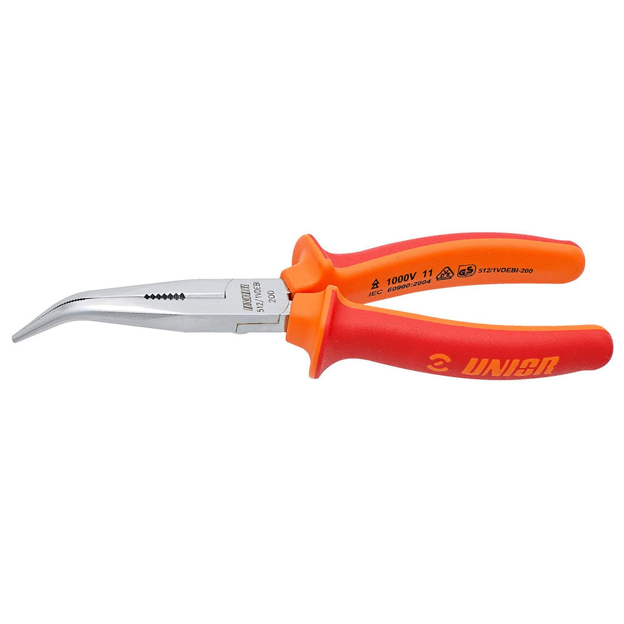 Unior Long Nose Pliers With Side Cutter And Pipe Grip, Bent: Red 170Mm