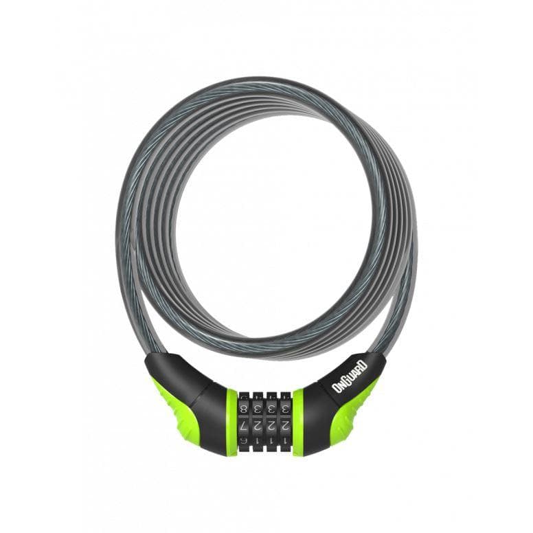 OnGuard Neon Combo Coil Cable Locks - Green - 12mm