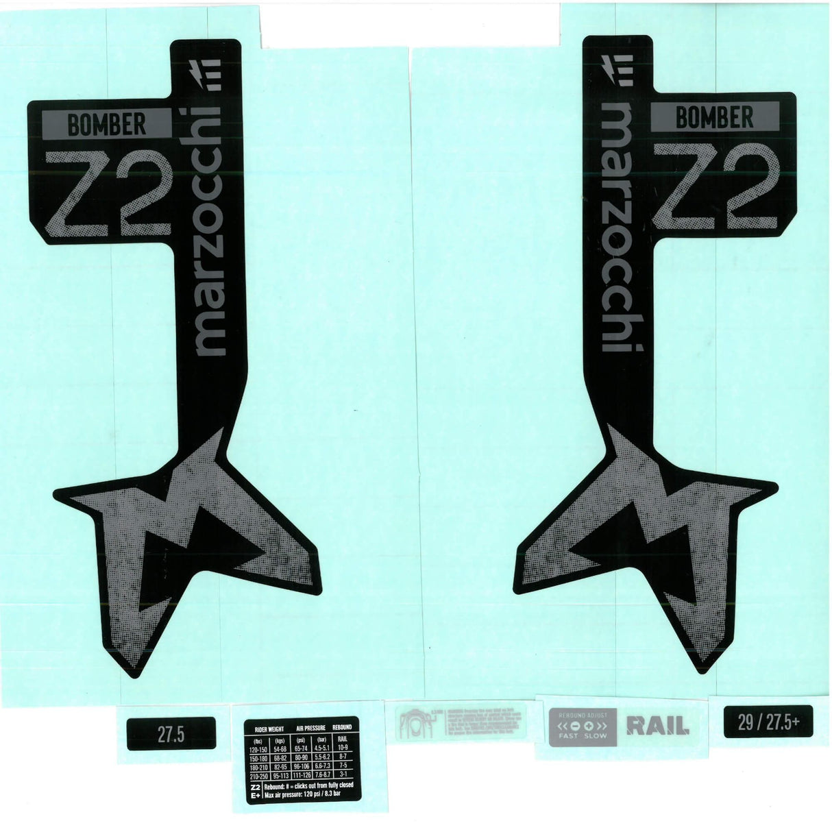 Marzocchi Fork Bomber Z2 E-Tuned Std/Clear Decal Kit: Neutral Gloss Black 2024