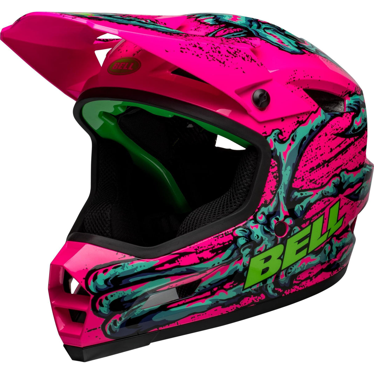 Bell Sanction 2 Dlx Mips Mtb Full Face Helmet 2023: Bonehead Gloss Pink/Turquoise M 55-57Cm