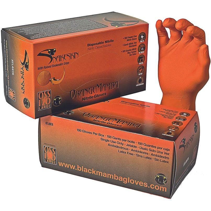 Black Mamba Orange Snakeskin Nitrile Disposable Gloves Lge