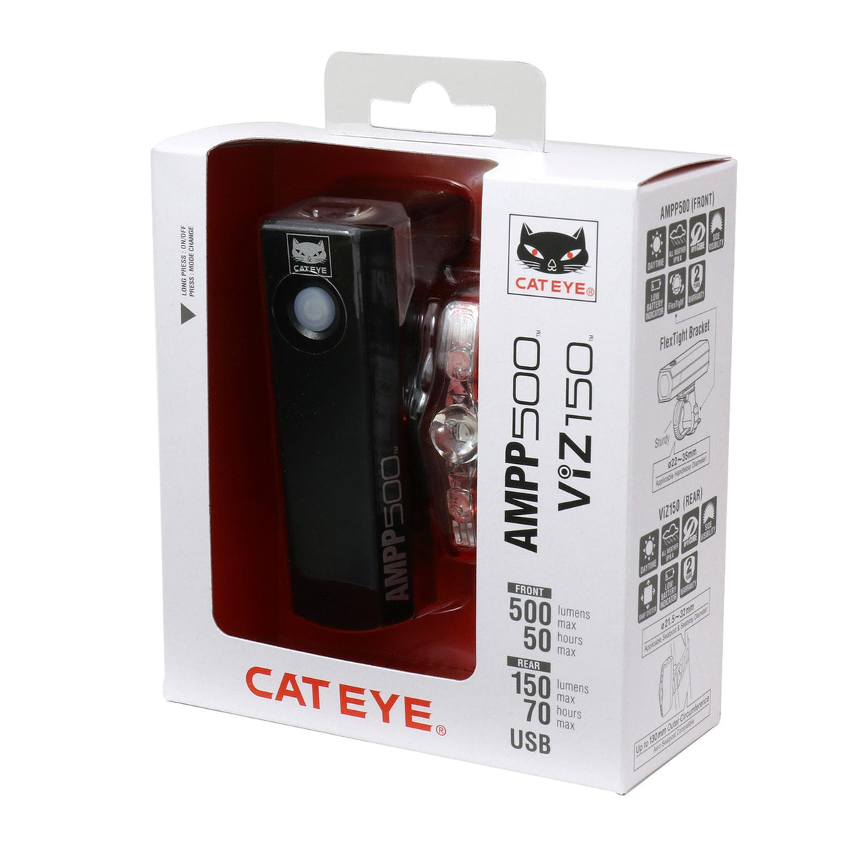 Cateye Ampp 500S / Viz 150 Bike Light Set: