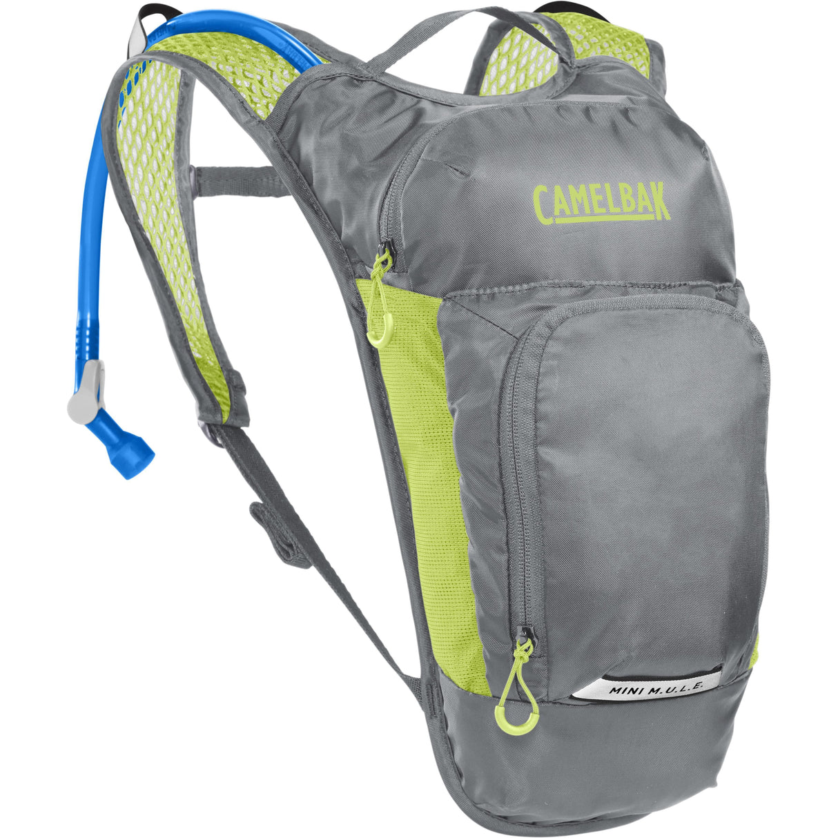 Camelbak Kids' Mini M.U.L.E. Hydration Pack 3L With 1.5L Reservoir 2023: Metal Grey/Green 3L