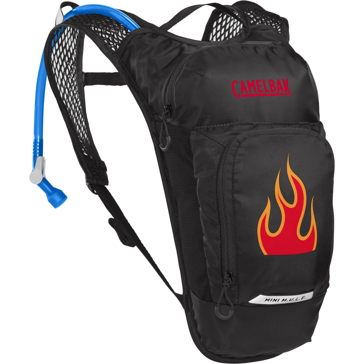 Camelbak Kids' Mini M.U.L.E. Hydration Pack 3L With 1.5L Reservoir 2023: Black/Flames 3L