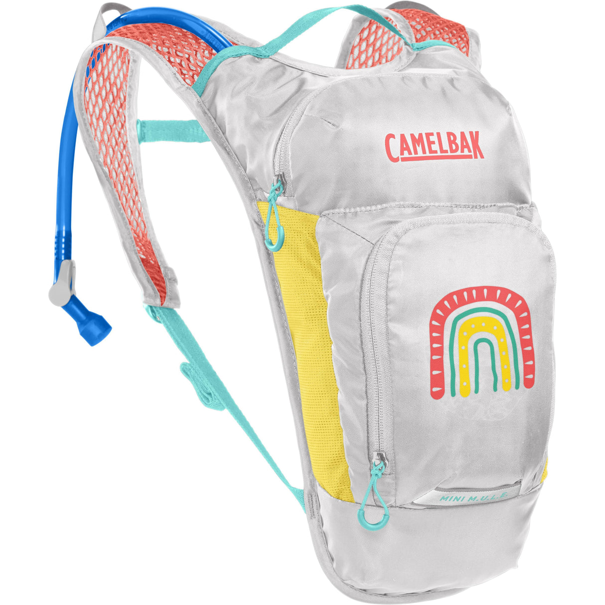 Camelbak Kids' Mini M.U.L.E. Hydration Pack 3L With 1.5L Reservoir 2023: Grey/Rainbow 3L