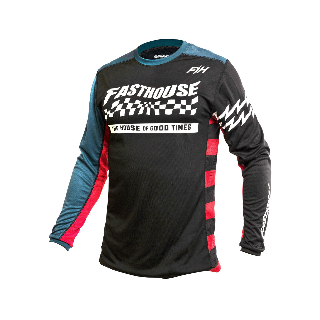 Fasthouse Youth Classic Velocity Long Sleeve Jersey 2022: Black/Indigo Ym