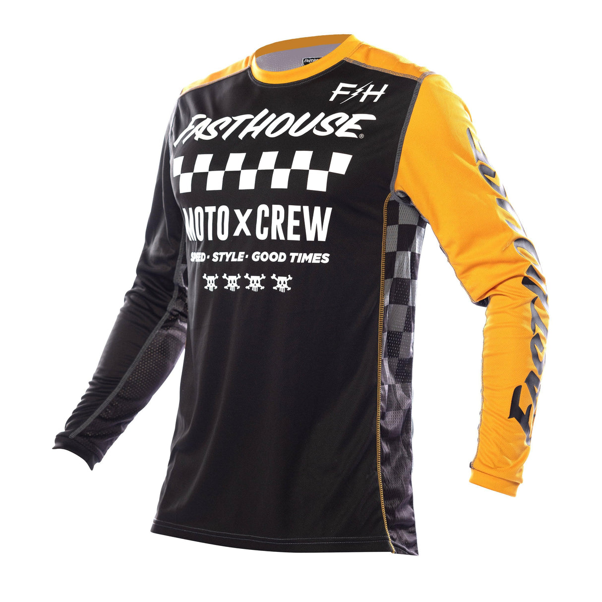 Fasthouse Youth Grindhouse Alpha Long Sleeve Jersey 2021: Black/Amber Yl