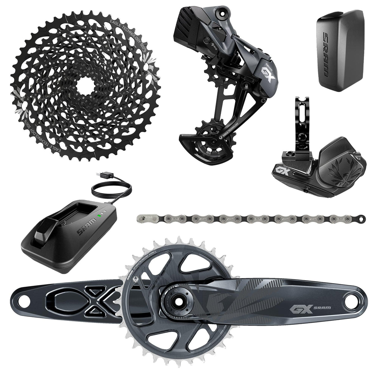 Sram Gx Eagle Axs Dub Groupset - 10-50T - Includes: Rear Der & Battery, Trigger Shifter Wclamp, Crankset Dub 12S 170/175 Boost Wdm 32T Xsync2 Chainring, Gx Eagle Chain, Cassette Xg-1275 10-50T, Charger/Cord, Chaingap Gauge 2022:  175Mm