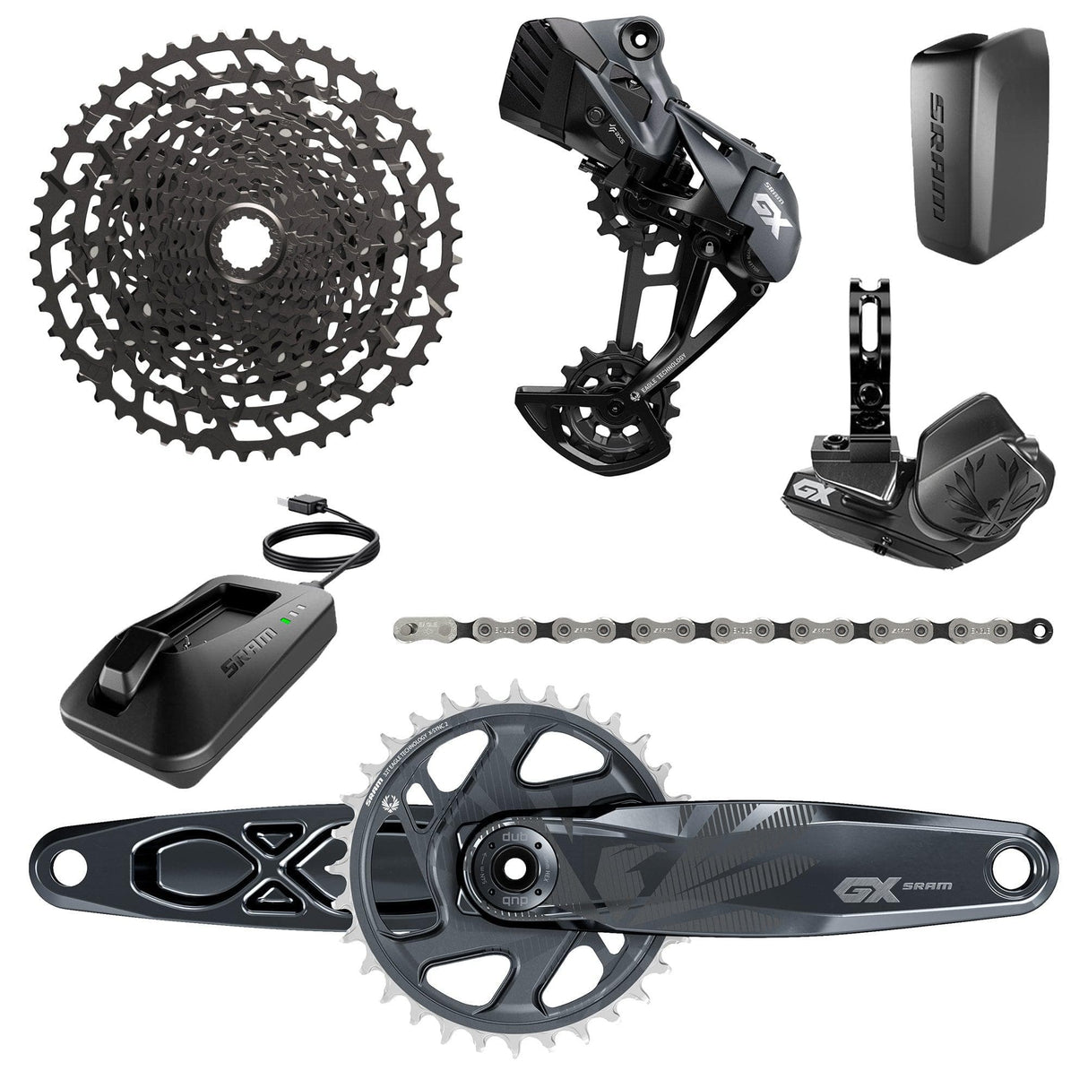 Sram Gx Eagle Axs Dub Groupset - 11-50T - Includes: Rear Der & Battery, Trigger Shifter Wclamp, Crankset Dub 12S 170/175 Boost Wdm 32T Xsync2 Chainring, Gx Eagle Chain, Cassette Pg-1230 11-50T, Charger/Cord, Chaingap Gauge 2022:  175Mm