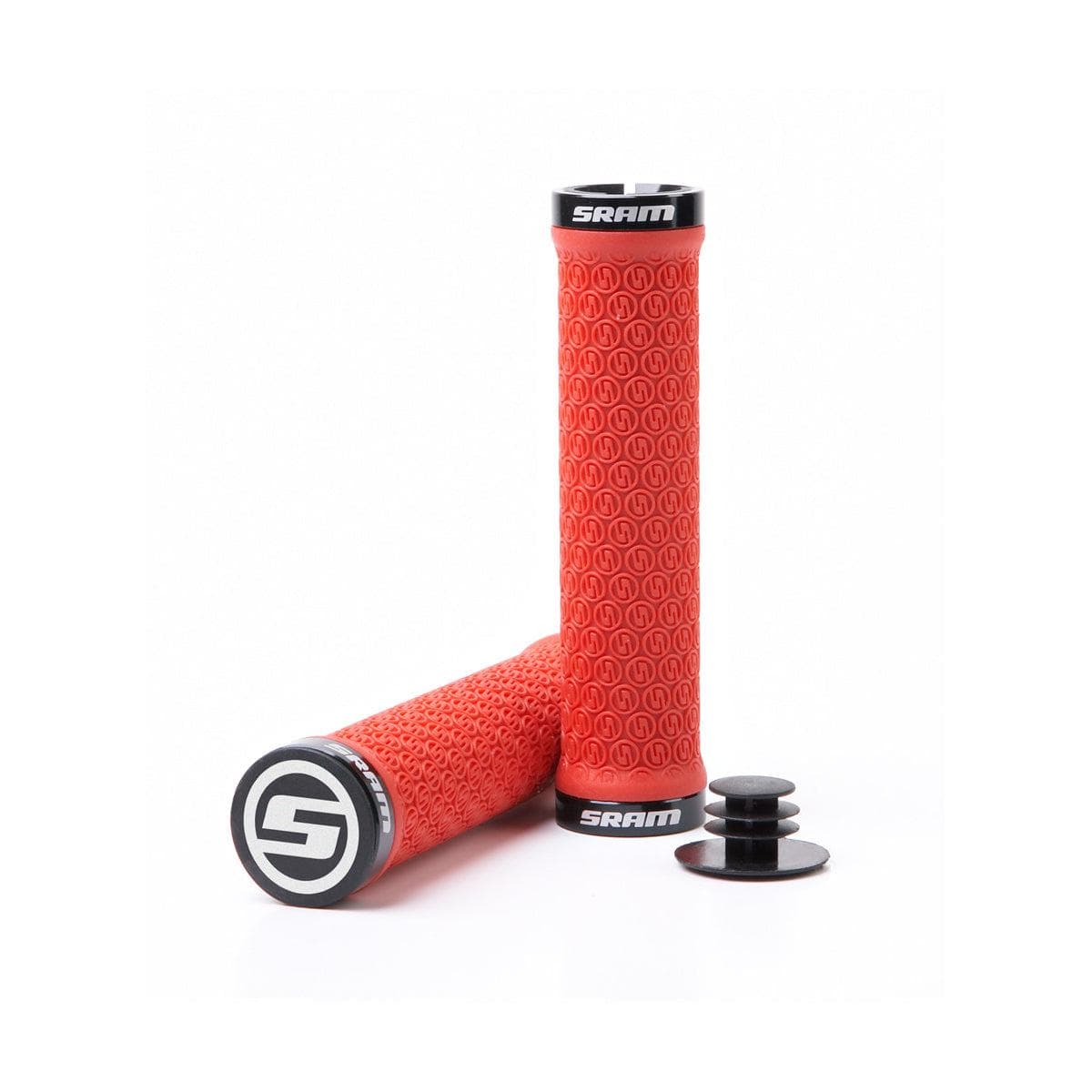 Sram Locking Grips W/ 2 Clamps & End Plugs Red: