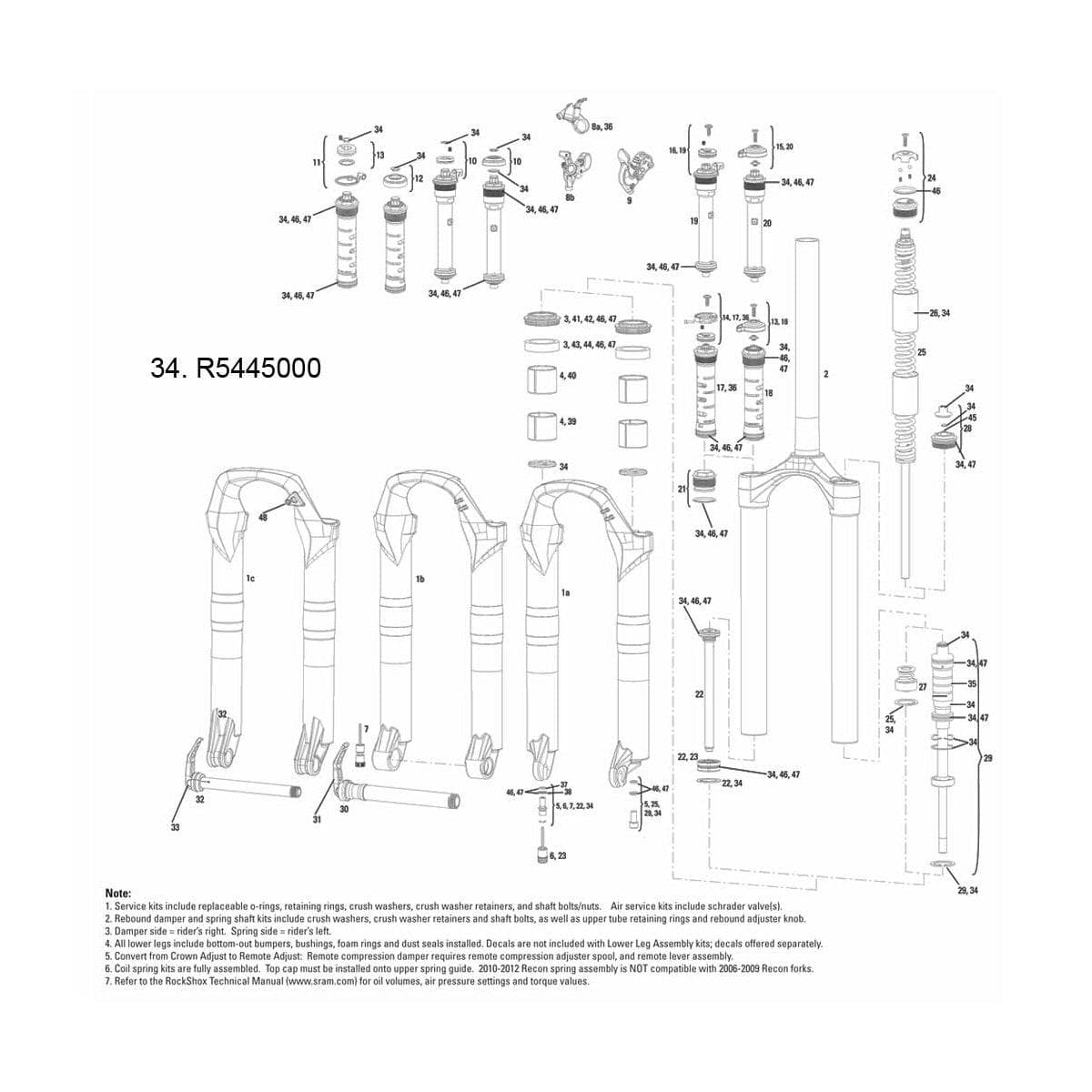 Rockshox Spare - Front Suspension Service Kit - 2010 Recon, 2011 Recon Gold: