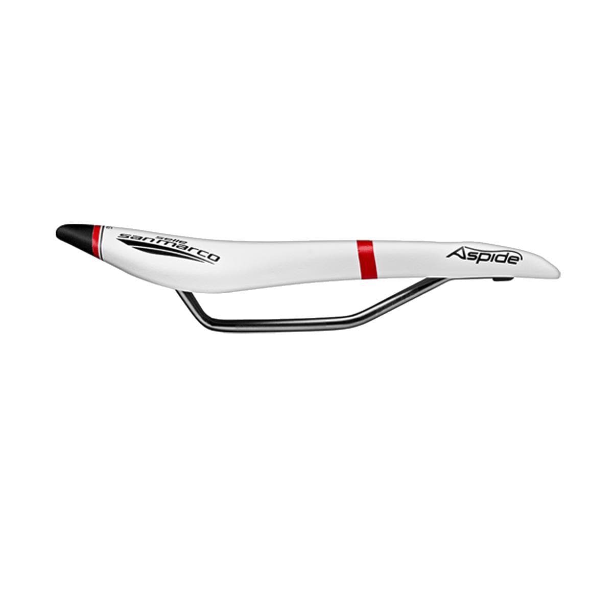 Selle San Marco Aspide Open-Fit Racing Saddle: White/Black/Red Narrow (S2)