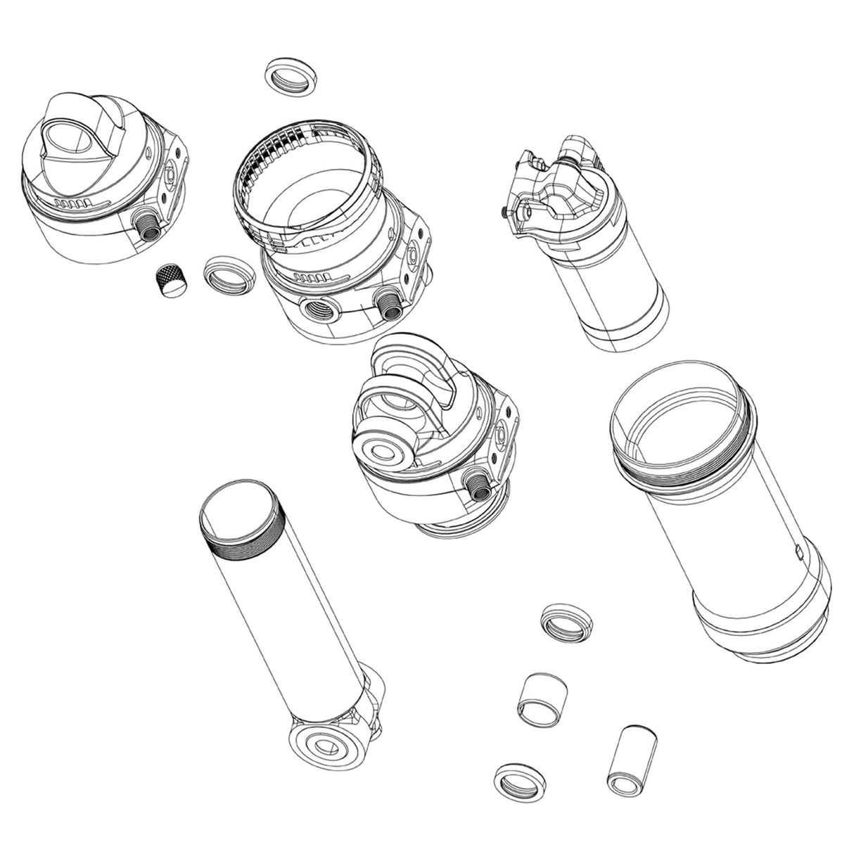 Rockshox Spare - Rear Shock Damper Body - Thrushaft (Includes Damper Body, Bushing & Seals) - Super Deluxe Thrushaft C1 (2021):  57.5Mm