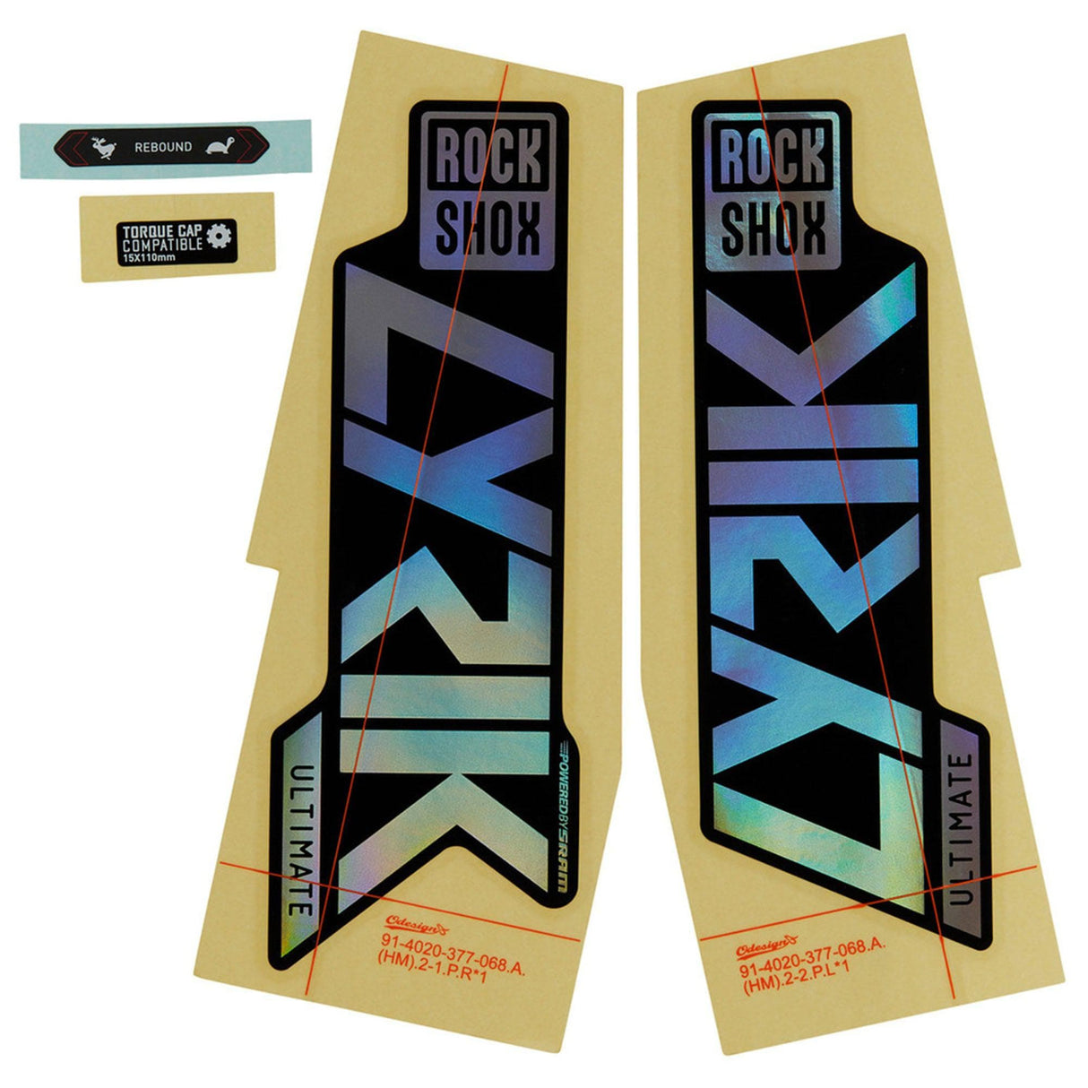 Rockshox Fork Decal Kit - Lyrik Ultimate 27/29 (2021): Gloss Rainbow Foil/High Gloss Black