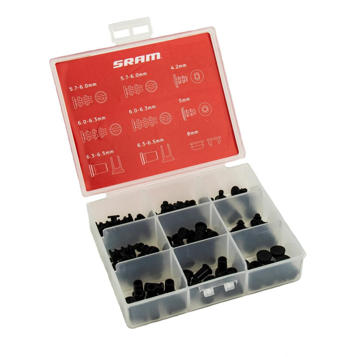 Sram Frame Plug Tacklebox (4.2Mm Qty 10, 5Mm Qty 10, 5.7-6Mm Qty 20, 6.0-6.3Mm Qty 20, 6.3-6.5Mm Qty 20 And 8Mm Qty 10):