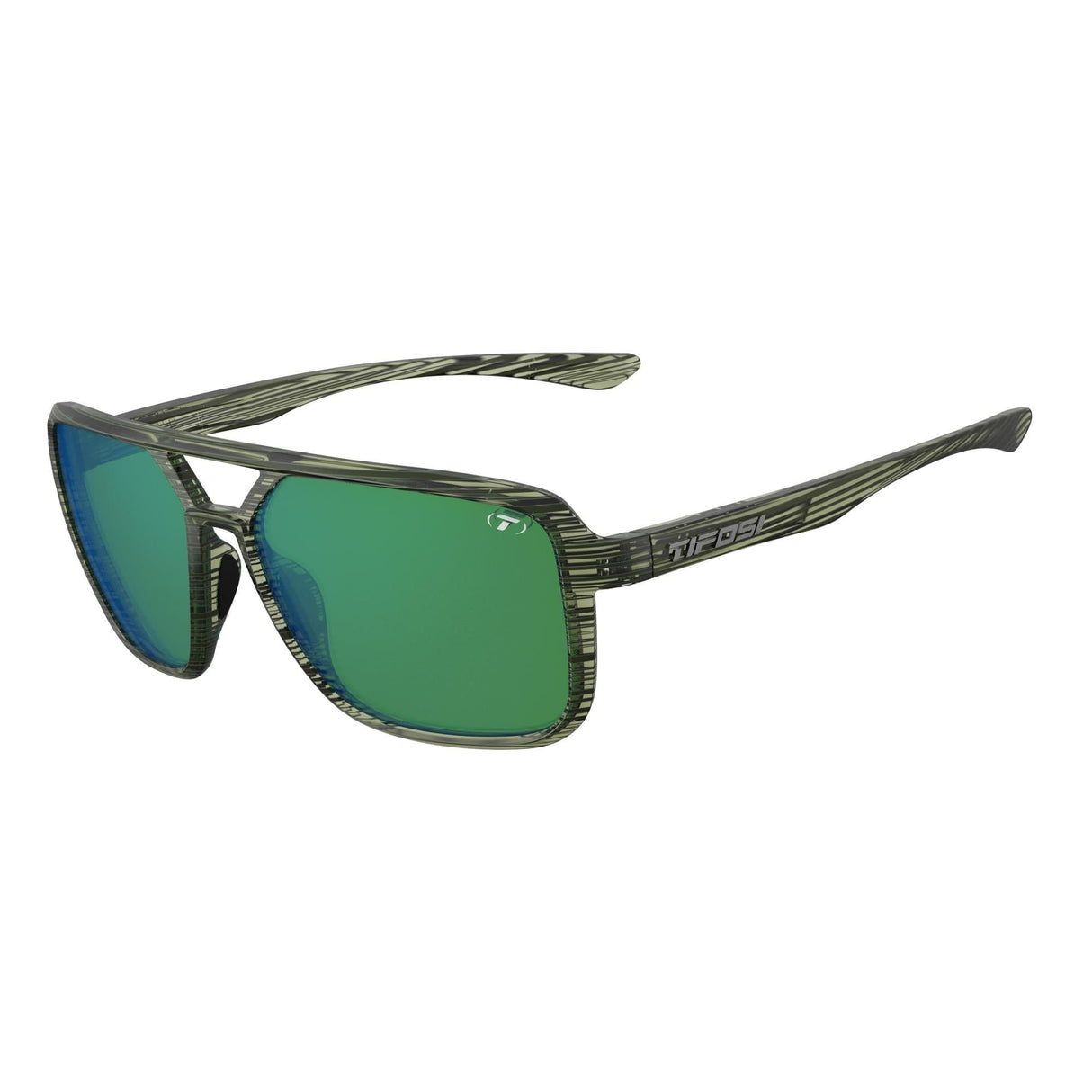 Tifosi Salto Polarised Single Lens Sunglasses 2024: Olive Stripe Fade Emerald Mirror Polariz