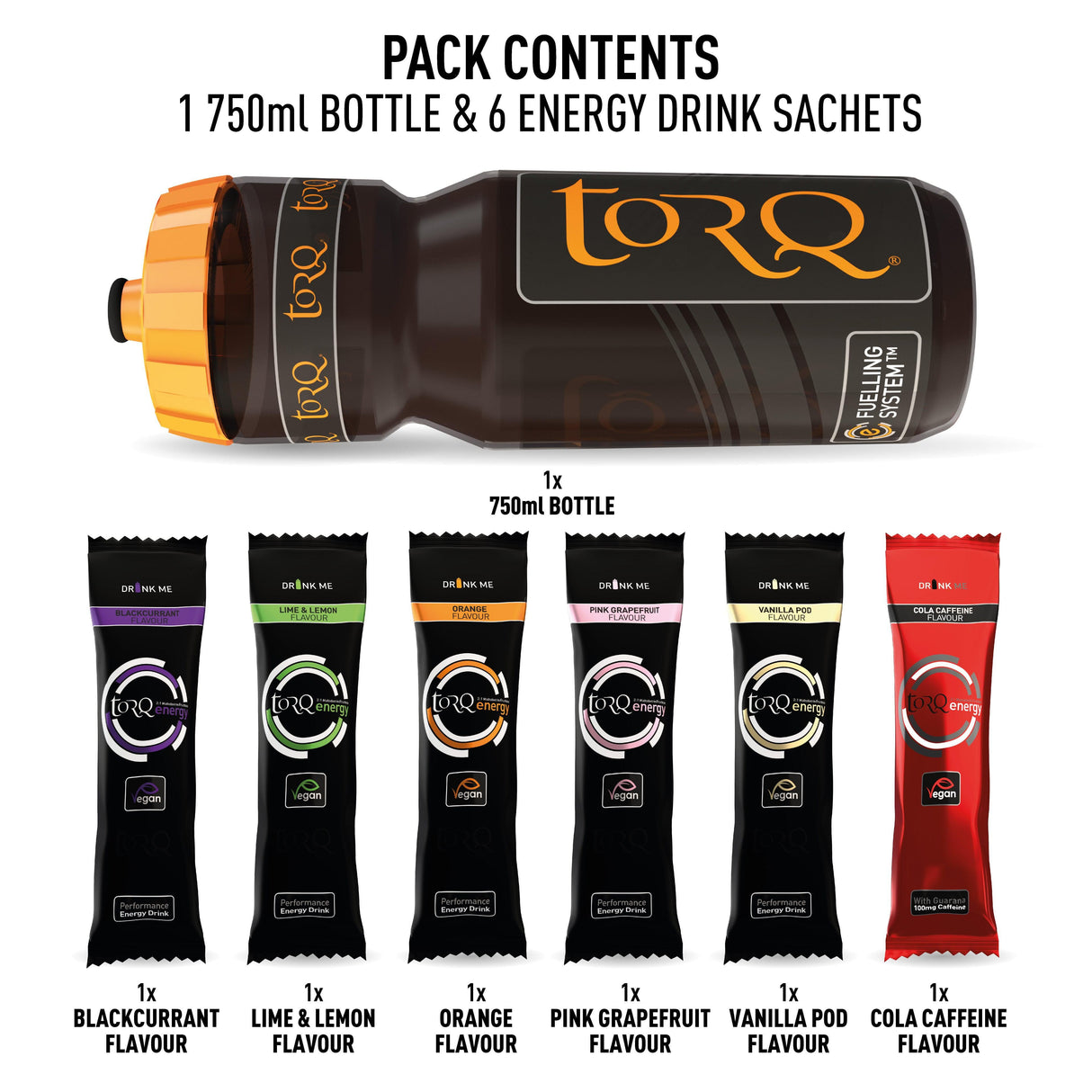 Torq Energy 750Ml Bottle Sample Pack - 6 Drinks (5 X Standard, 1 X Caffeinated):  750Ml