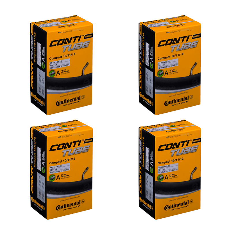 Continental Compact Tube - Schrader 34mm Valve 45 degree: Black 10/11/12 - 4 PACK