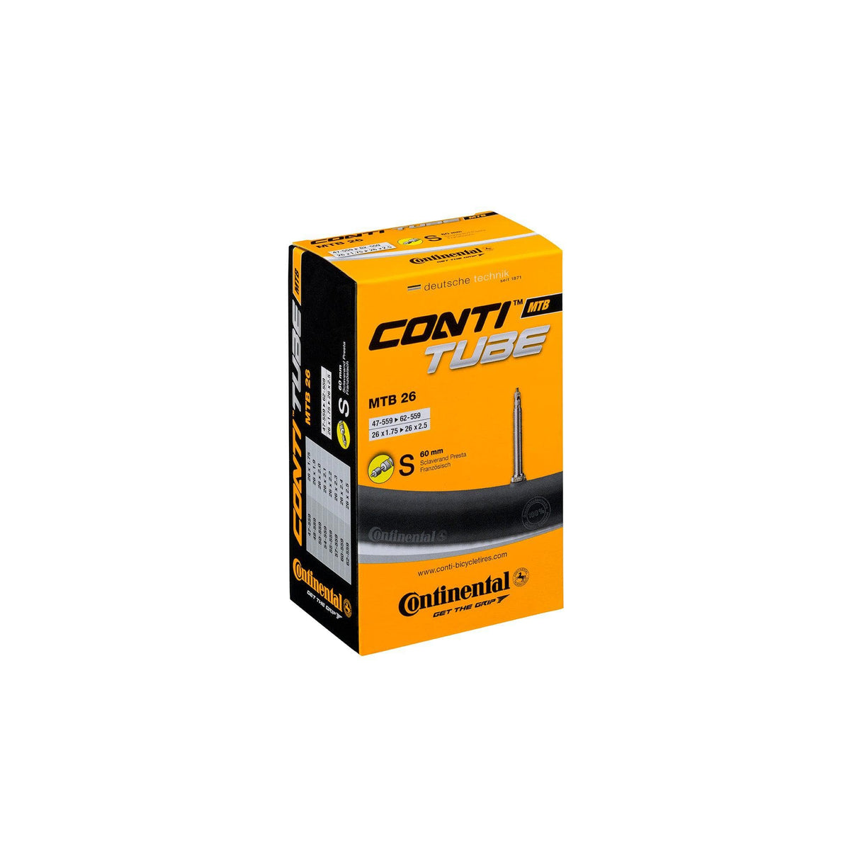 Continental Mtb Tube - Presta 60Mm Valve: Black 26X1.75-2.50"