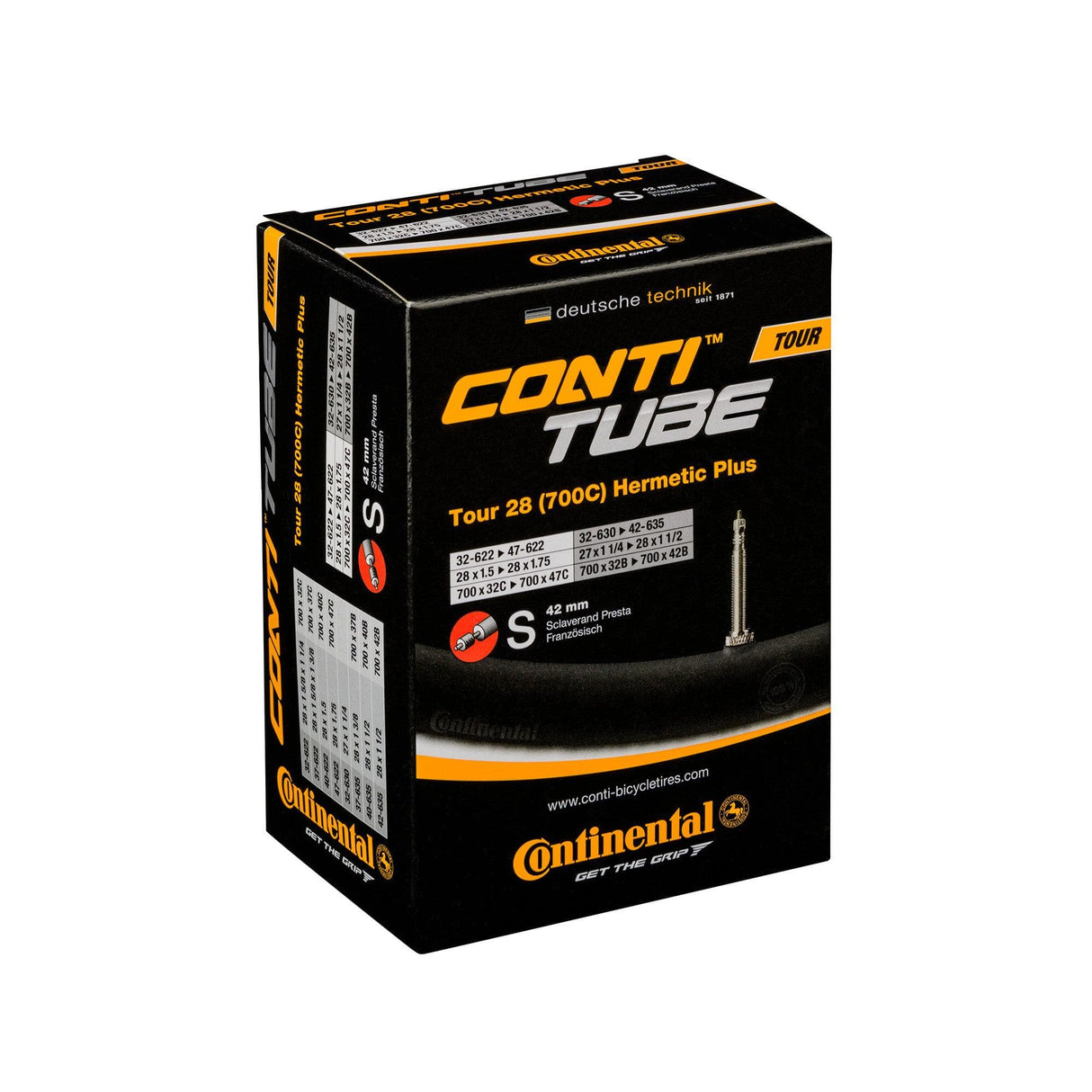 Continental Tour Tube Hermetic Plus - Presta 42Mm Valve: Black 26X1.30-1.75"