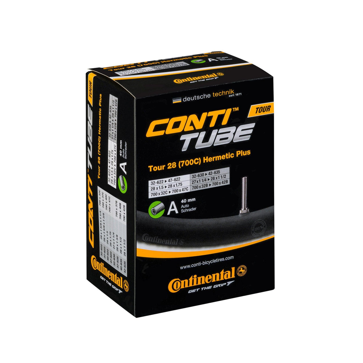 Continental Tour Tube Hermetic Plus - Schrader 40Mm Valve: Black 700X32-47C