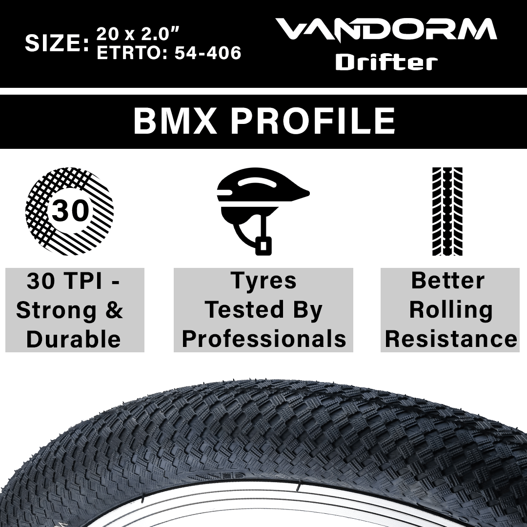 Vandorm Drifter BMX Tyre - 20" x 2.00" - White