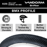 Vandorm Drifter BMX Tyre - 20" x 2.00" - White