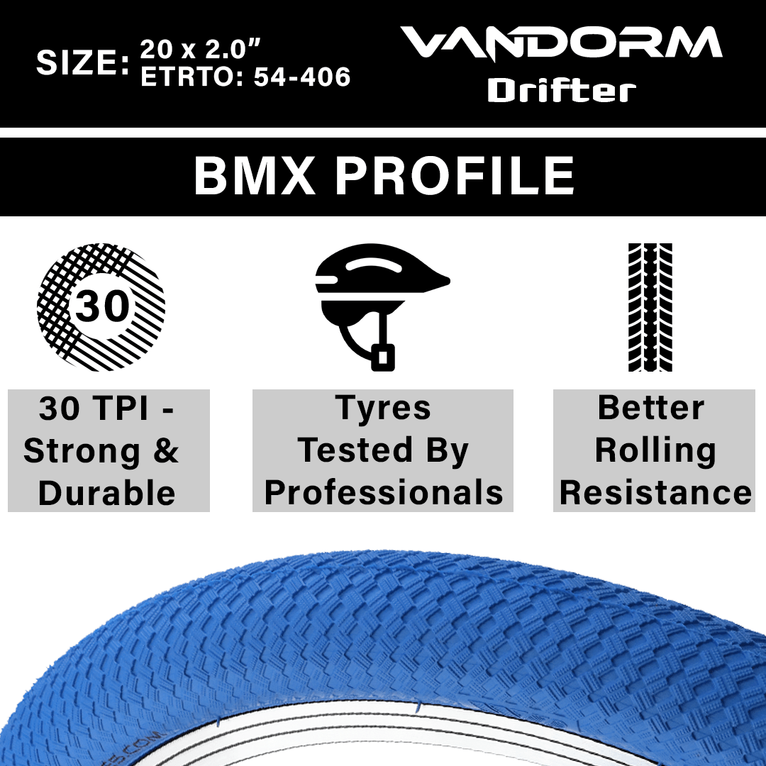 Vandorm Drifter BMX Tyre - 20" x 2.00" - Blue