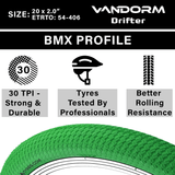 Vandorm Drifter BMX Tyre - 20" x 2.00" - Green