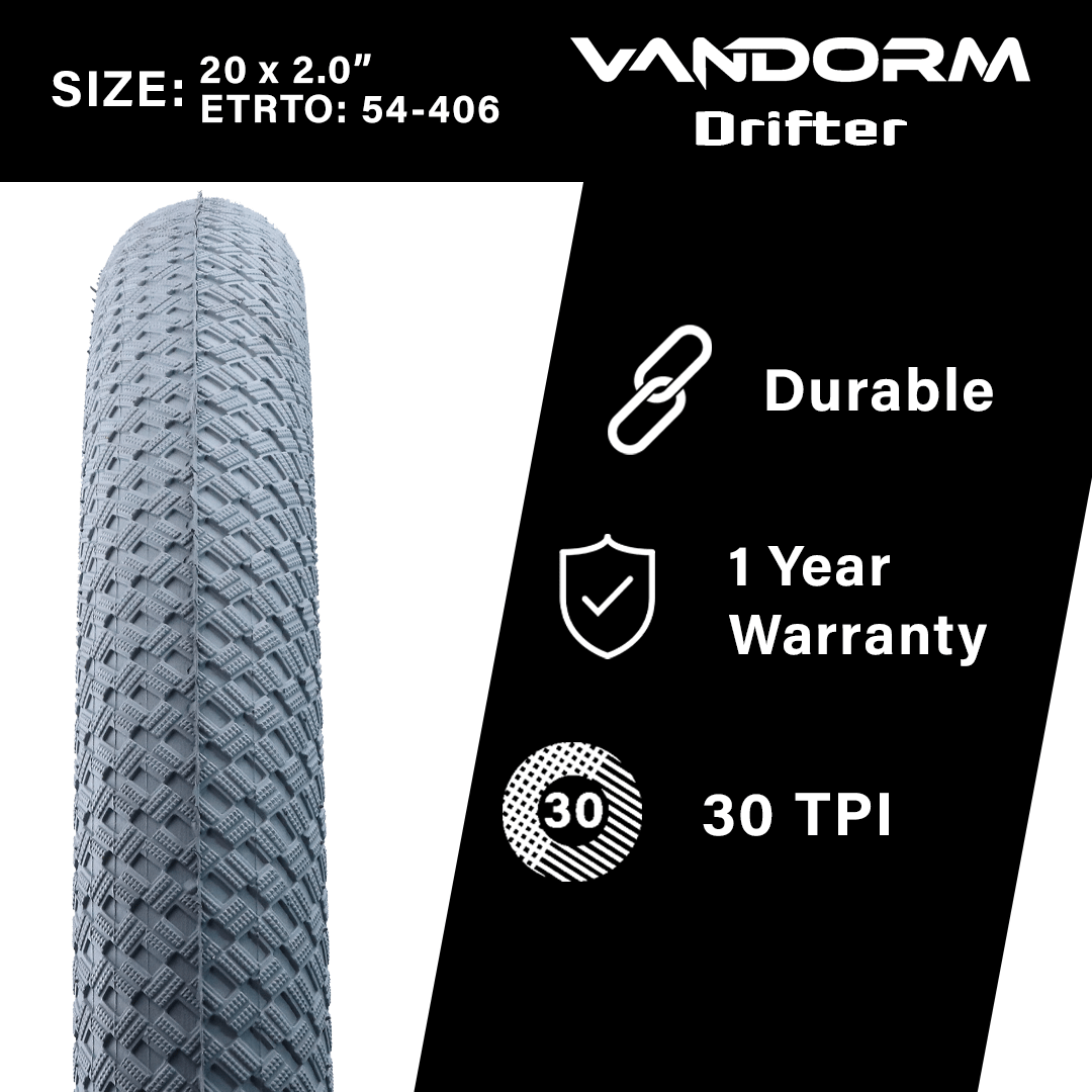 Vandorm Drifter BMX Tyre - 20" x 2.00" - Grey