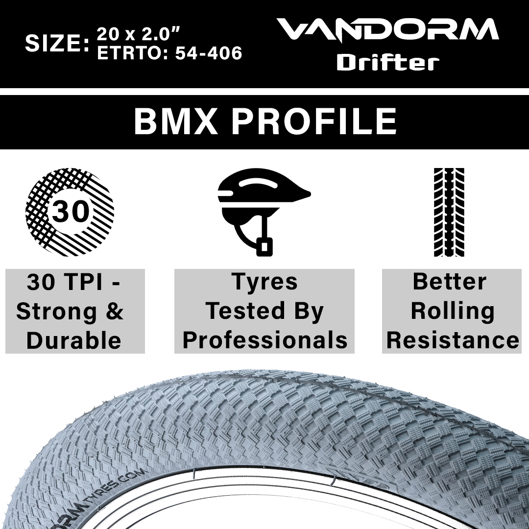 Vandorm Drifter BMX Tyre - 20" x 2.00" - Grey