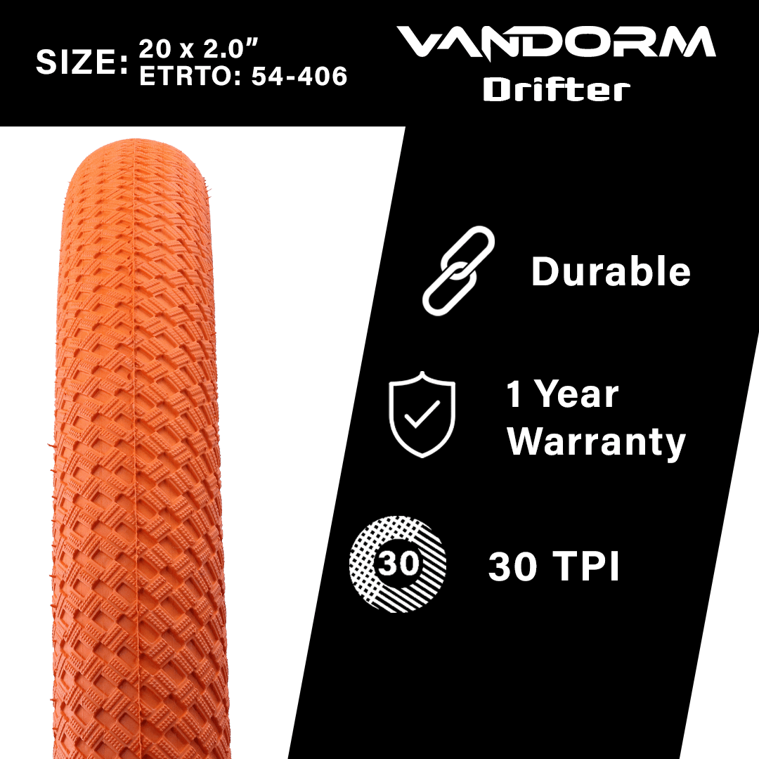 Vandorm Drifter BMX Tyre - 20" x 2.00" - Orange