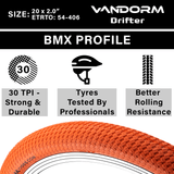 Vandorm Drifter BMX Tyre - 20" x 2.00" - Orange