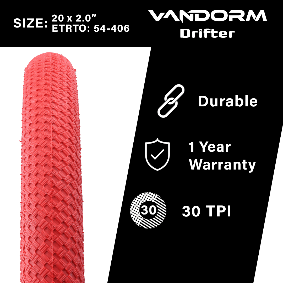 Vandorm Drifter BMX Tyre - 20" x 2.00" - Red