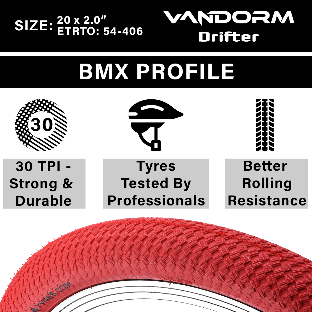 Vandorm Drifter BMX Tyre - 20" x 2.00" - Red