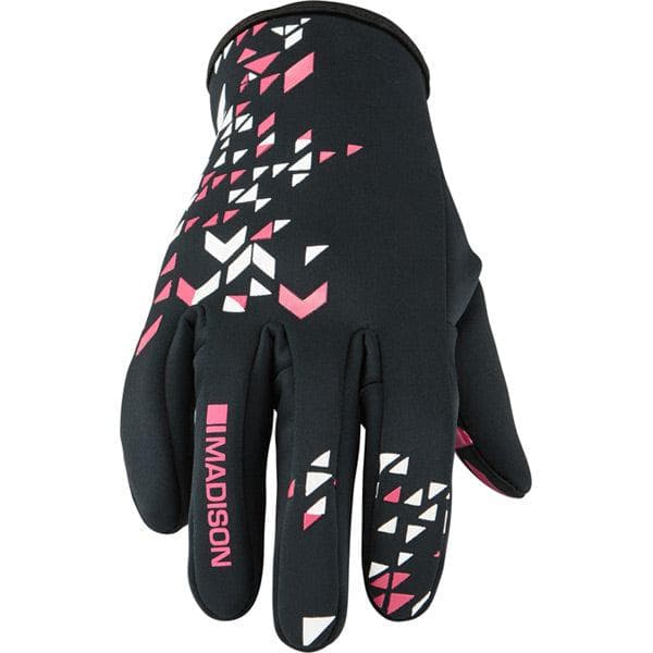 Madison Element youth softshell gloves; black / pink glo medium