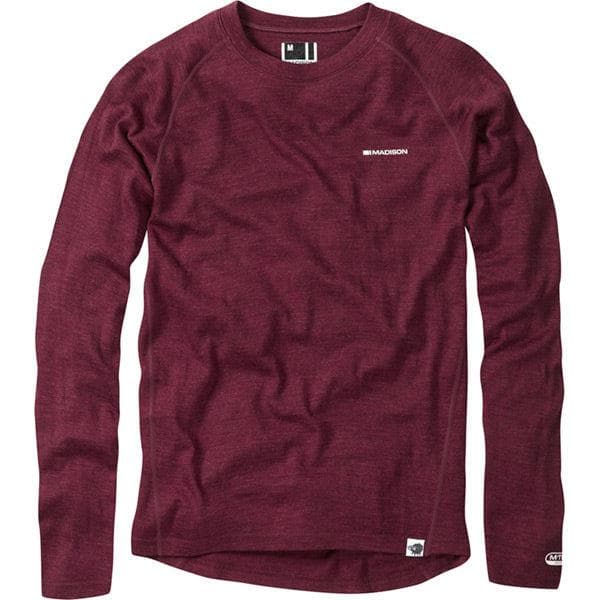 Madison Isoler Merino men's long sleeve baselayer; classy burgundy medium