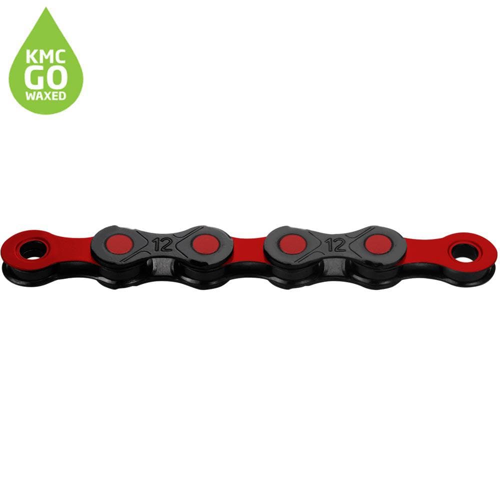 KMC X12 DLC Waxed Chain 126L - Black / Red