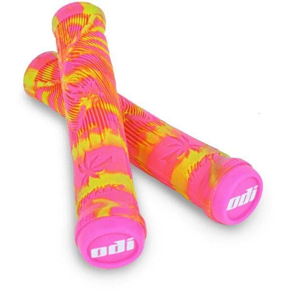 ODI Hucker BMX Grips NO Flange 160mm - Pink / Yellow LTD