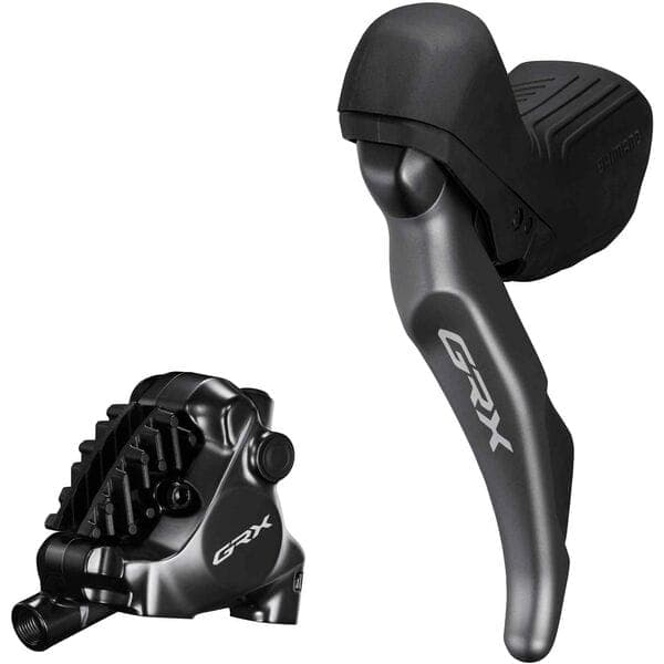 Shimano GRX ST-RX820 GRX 2-speed STI bled with BR-RX820 flat mount calliper; left rear