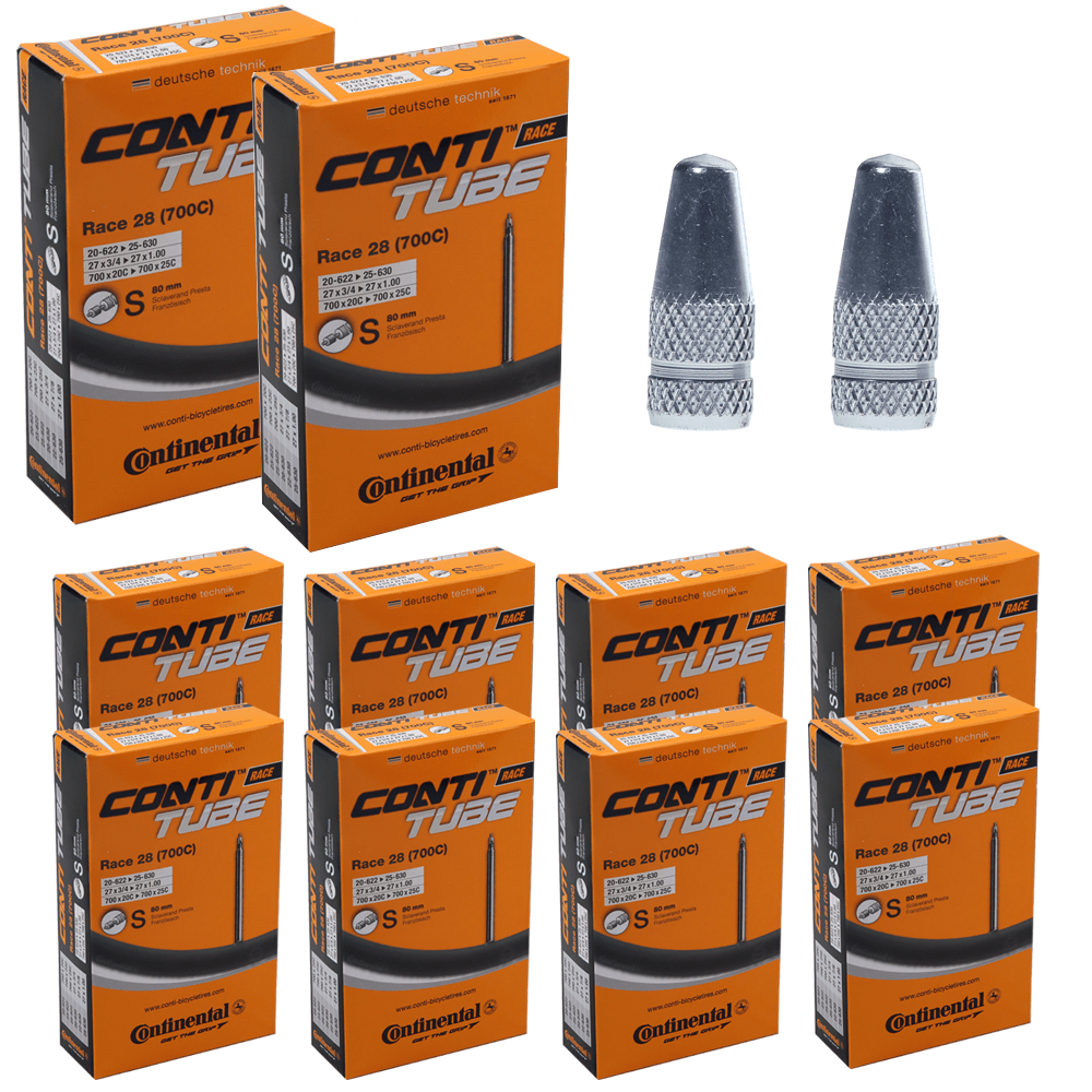 Vandorm Valve Caps & Continental Race 28 700 x 20c-25c 80mm Presta Inner Tube