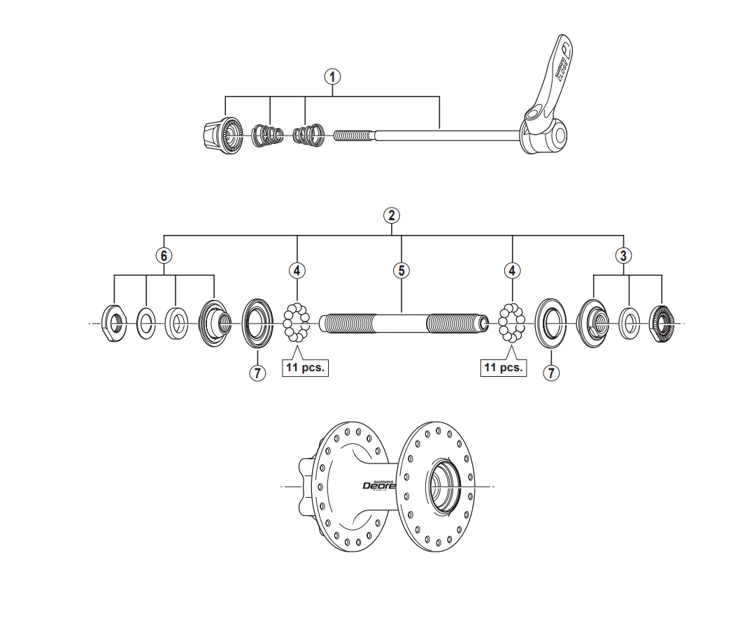 Shimano Spares HB-M525-A complete hub axle; 108 mm