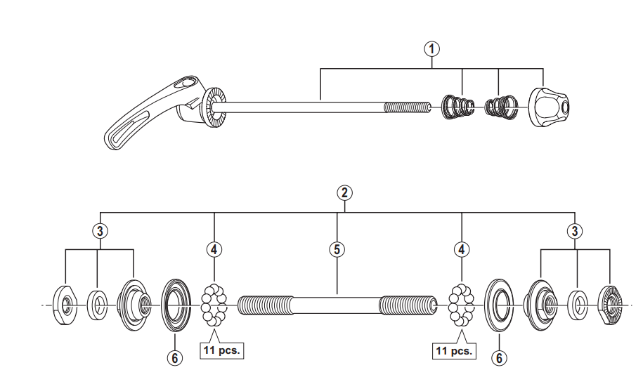 Shimano Spares HB-4500 complete quick release skewer - 133 mm