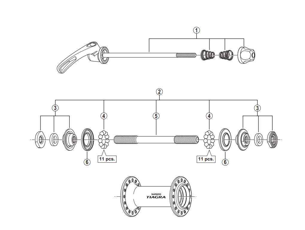 Shimano Spares HB-4500 complete hub axle - 108 mm