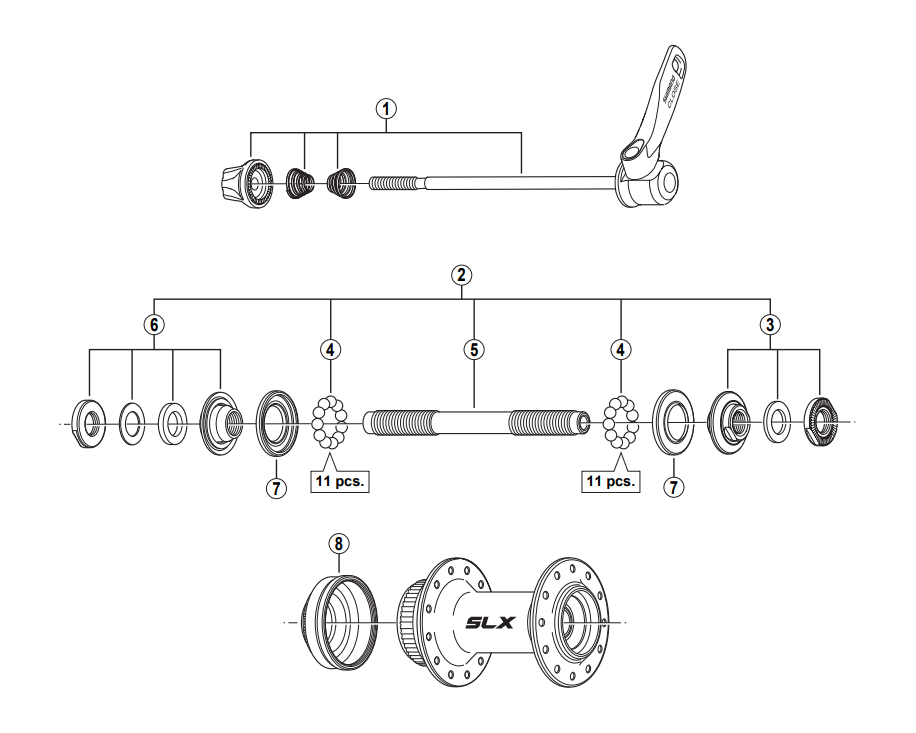 Shimano HB-M665 complete axle assembly 108 mm