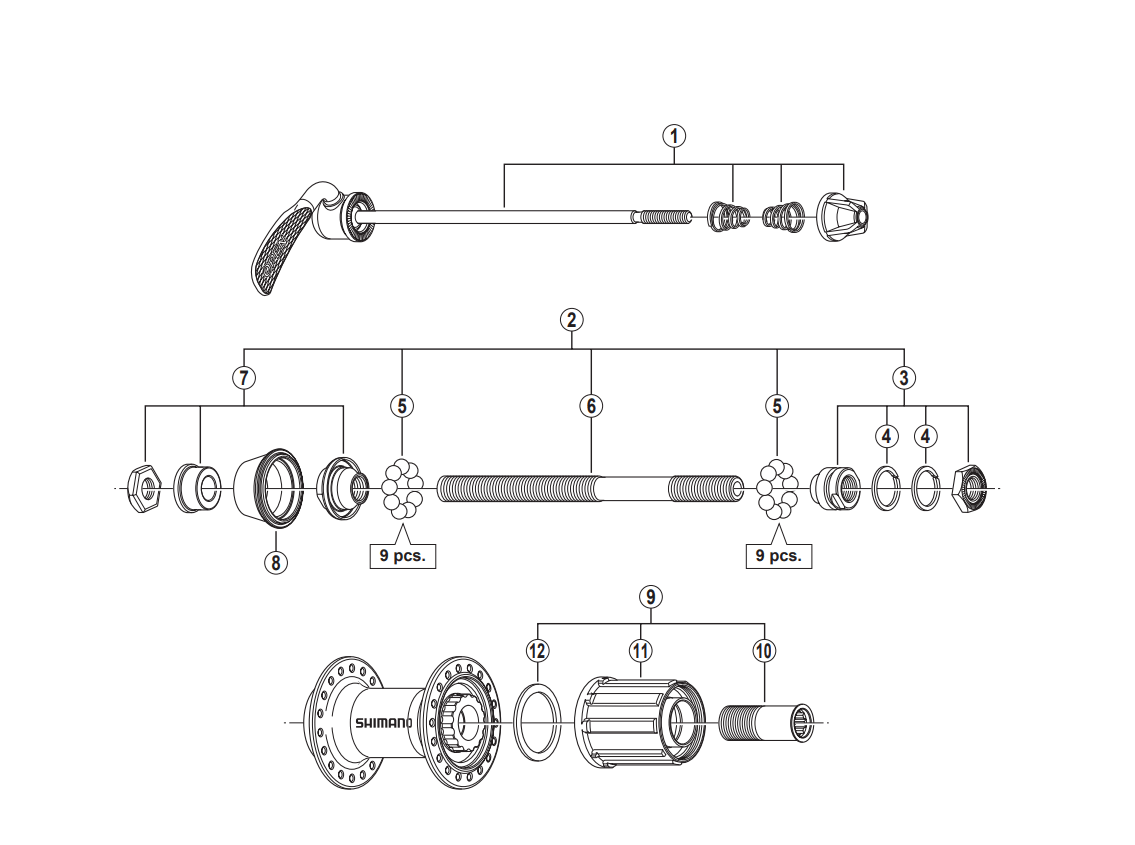 Shimano Spares FH-RM70 complete hub axle 146 mm