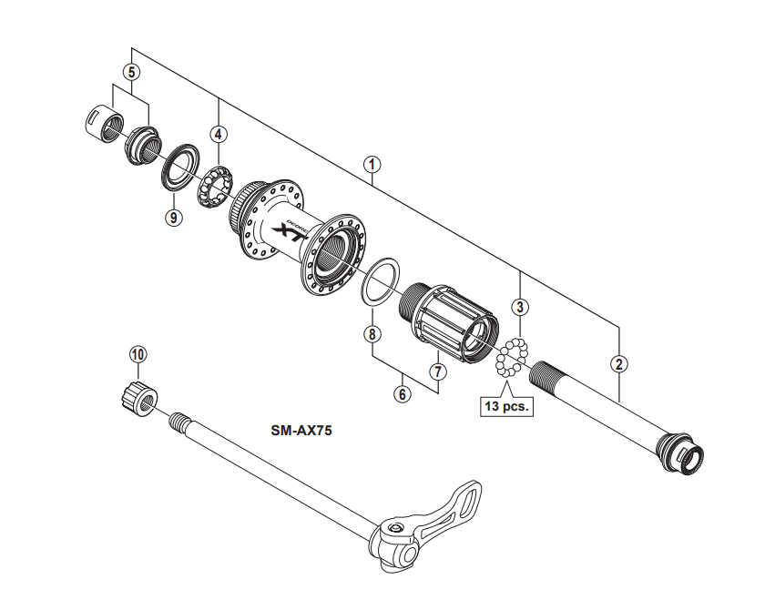 Shimano Spares FH-M788 complete hub axle