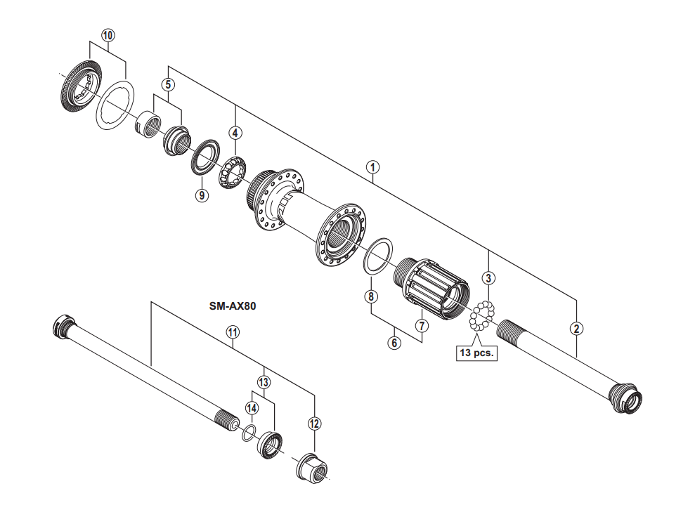 Shimano Spares FH-M825 complete hub axle 12 mm