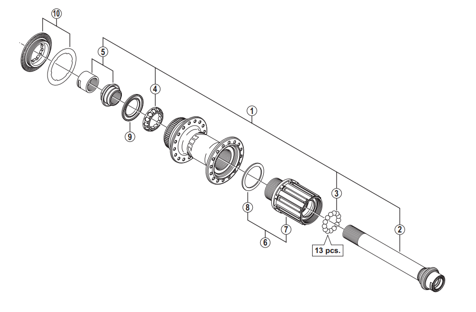 Shimano Spares FH-M828 complete hub axle; 12 mm