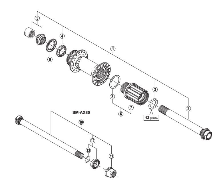 Shimano Spares FH-M645 complete hub axle; 12 mm